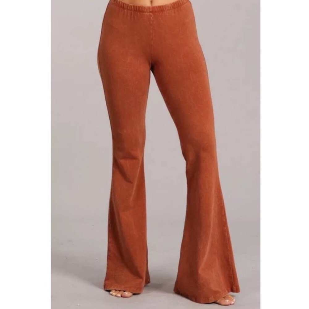 Sugar Almond Boho Mineral Wash Flare Stretch Pants - Picture 2 of 6